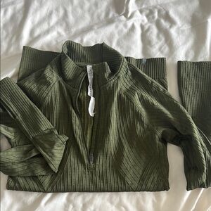 Lululemon Olive Green Ribbed Zip-Up Sweater